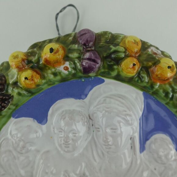 Italian Mary & Jesus with Angels Round Wall Plaque with Fruit Border - Picture 2 of 13